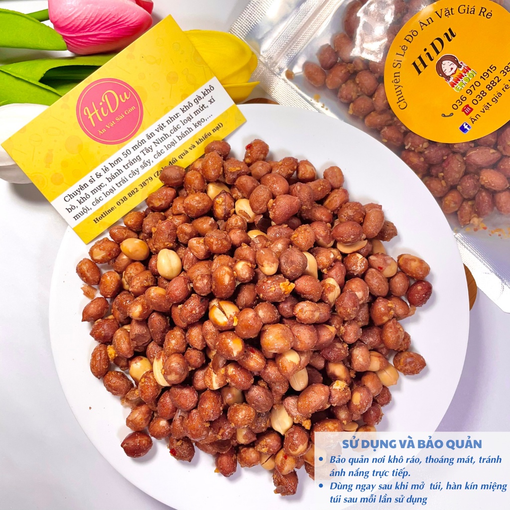 Đậu phộng tỏi ớt 100gr Ăn vặt HiDu vừa ngon vừa rẻ