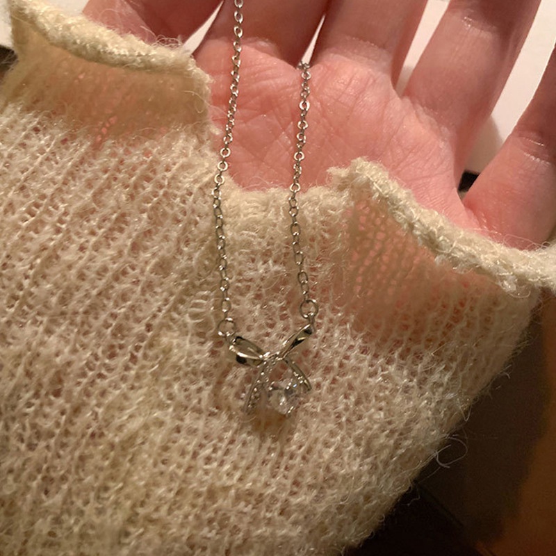 Vòng cổ Mặt Hình Nơ Đính Đá zircon Phong Cách Nhật Hàn Thời Trang Cho Nữ