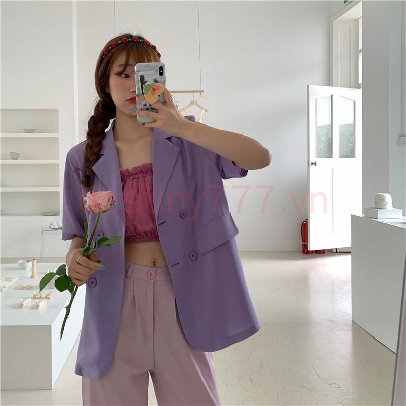 Áo Khoác Blazer Tay Ngắn Phong Cách Hàn Quốc Thanh Lịch Cho Nữ | BigBuy360 - bigbuy360.vn