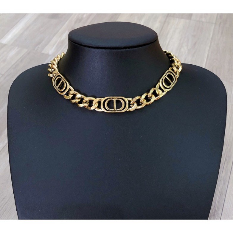 Vòng cổ choker thương hiệu CD xích bản to mạ vàng VCH49