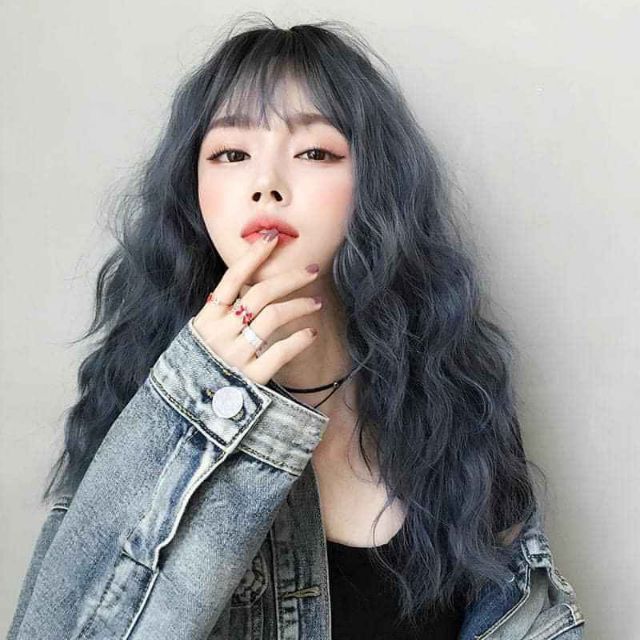 Tóc giả nữ xoăn xù sóng  FREESHIP  nguyên đầu lửng xù sóng xám xanh