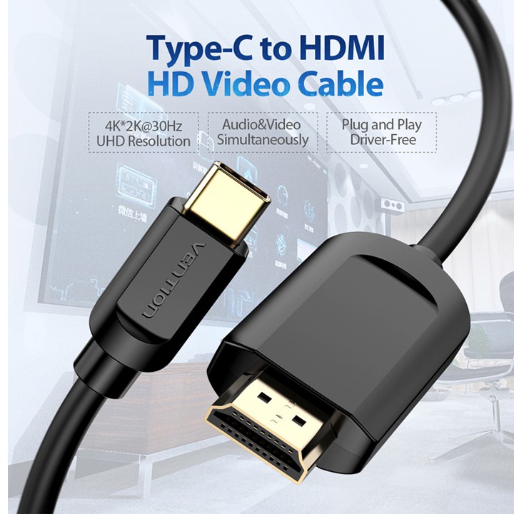 Cáp chuyển đổi USB Type-C to HDMI dài 1.5M Vention CGUBG - BEN