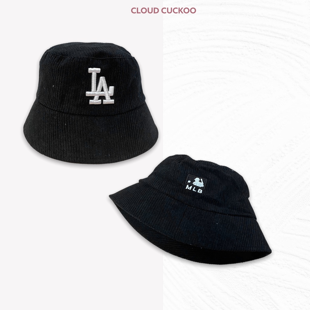 Mũ Xô Bucket Hat Nhung Gân Tăm Thêu Chữ LA - Mã Số: MBK0485