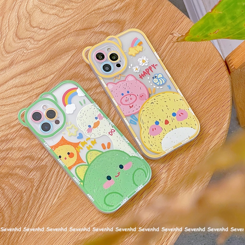 Ốp Điện Thoại Mềm Họa Tiết Tai Gấu / Khủng Long Màu Xanh Lá Cho iPhone 14 13 12 11 Pro Max Xs Max Xr X 6 6s Plus