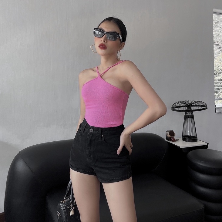 Áo croptop yếm dây mảnh thun gân 5 màu