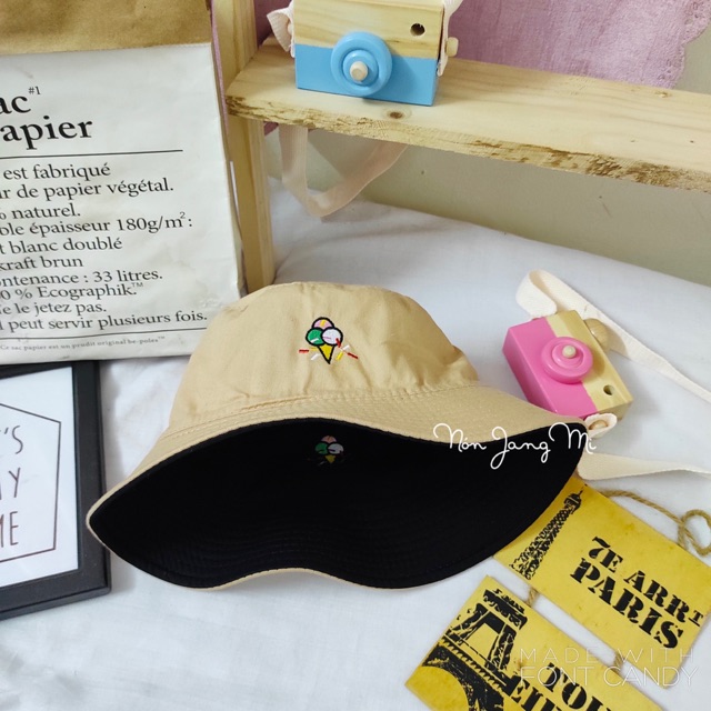 Nón Bucket 2 Mặt Que Kem