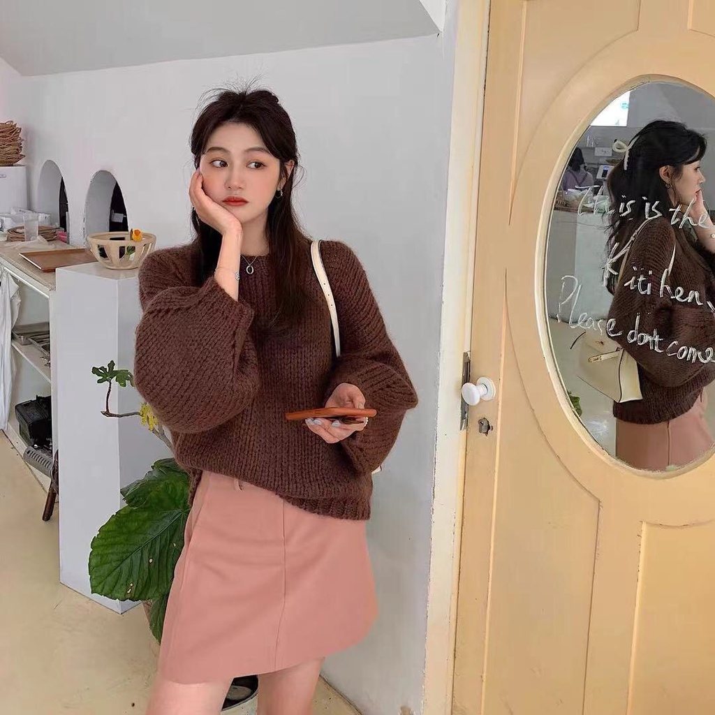 Áo len mohair dệt kim dáng rộng phong cách pháp thời trang cho nữ | BigBuy360 - bigbuy360.vn