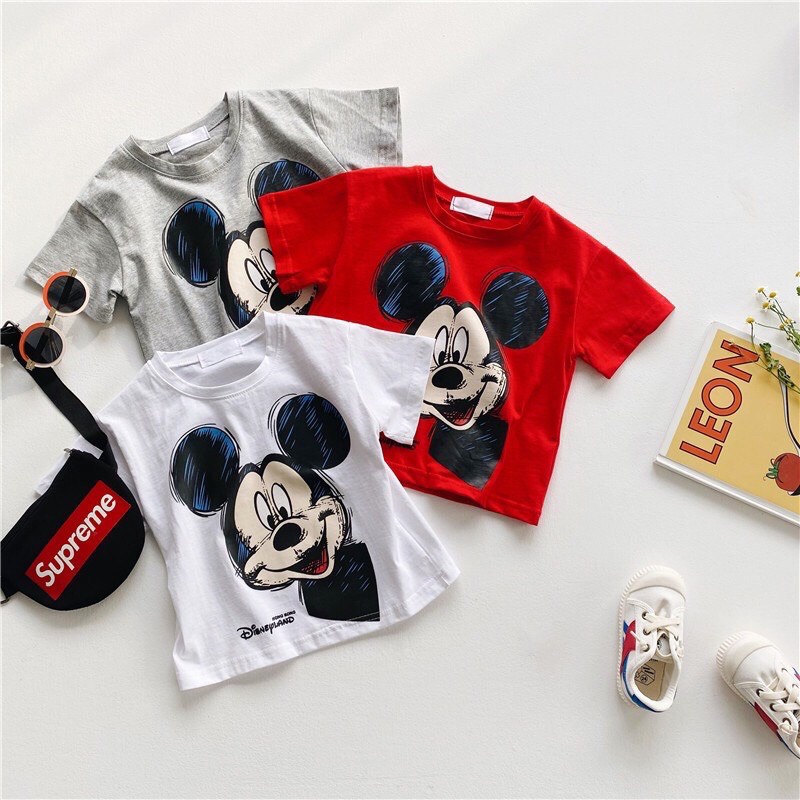 Áo phông cộc tay cho bé  Áo cotton Minky Mom in hình chuột Mickey cho bé trai bé gái  Quần áo trẻ em