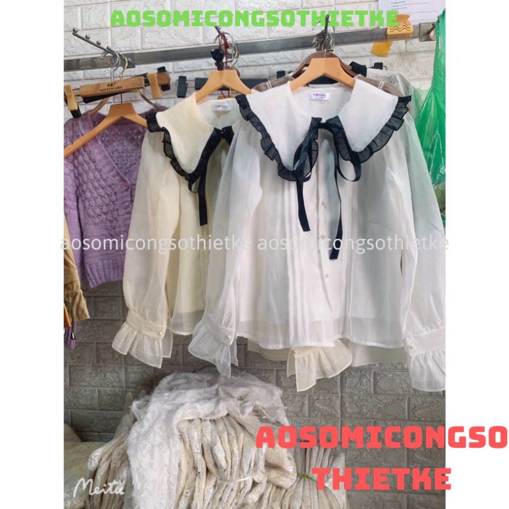 áo sơ mi tay bồng nút ngọc, áo sơ mi tơ 2 lớp hàng QCCC loại 1 A00014 KACA aosomicongsothietke