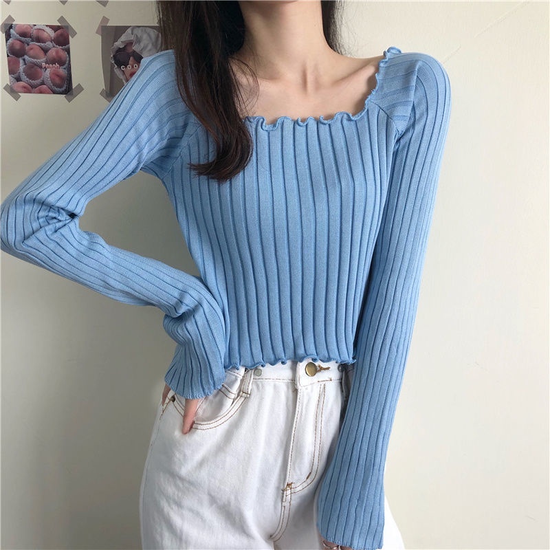 Áo sweater nữ PERTY tay dài màu trơn thời trang phong cách Hàn Quốc