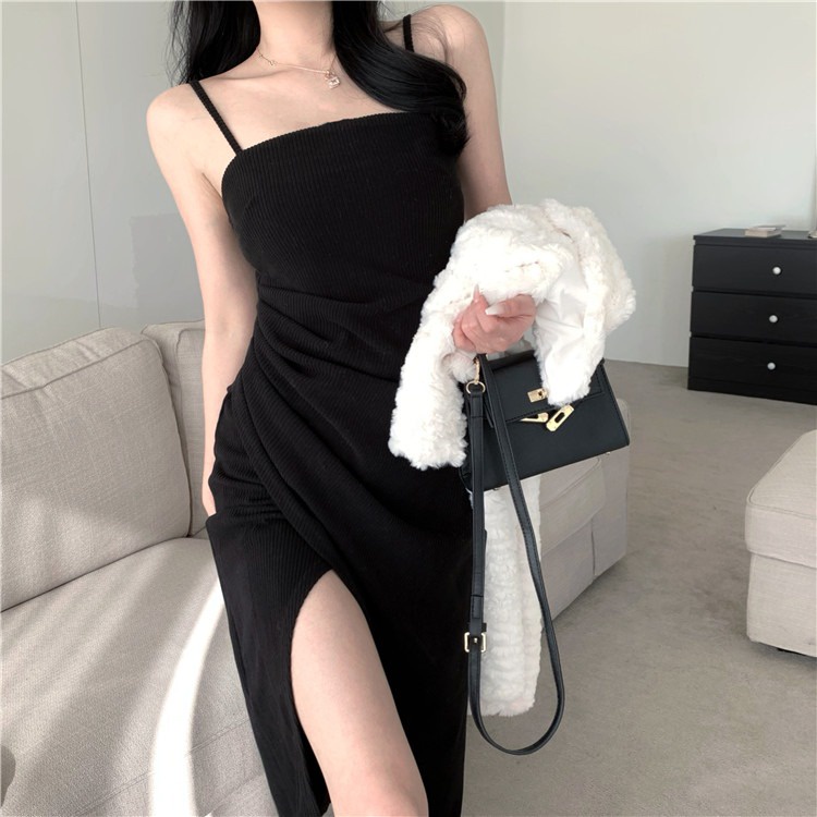 Porozi  Đầm midi  thiết kế xẻ tà của phụ nữ Hàn Quốc