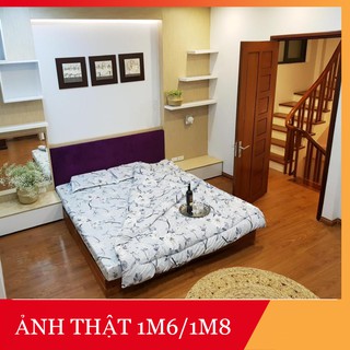 Set 3 món 1 drap nệm 2 vỏ gối nằm mẫu hoa dây lá bạc 1M6/1M8