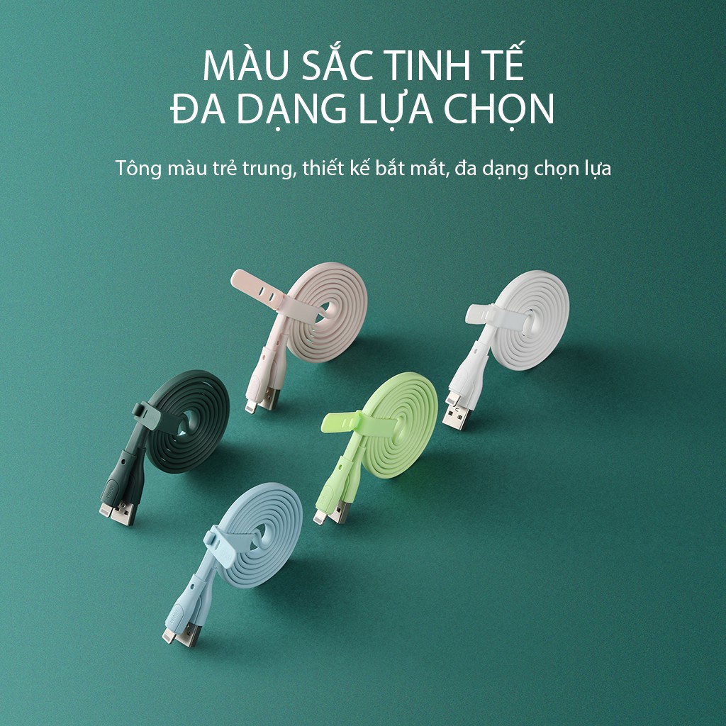 Cáp Sạc Nhanh USB ROBOT RGL100/RGC100/RGM100 Dây Cao Su Dẹp Chống Rối Dài 1m 100CM- Màu Sắc Trẻ Trung