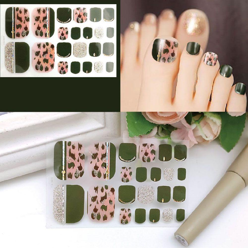 Bộ 22 Móng Chân Giả Tự Dính Trang Trí Kẻ Sọc Xinh Xắn Cho Nữ