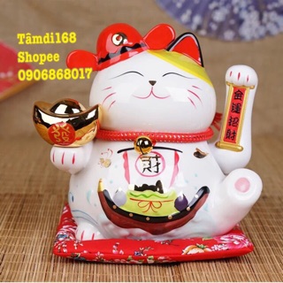 Mèo Thần Tài sứ ngoắc tay vẫy tay cao 20 cm