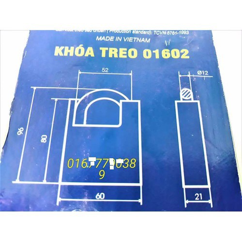 Khóa treo chống cắt xi trắng VIỆT TIỆP 60MM 01602