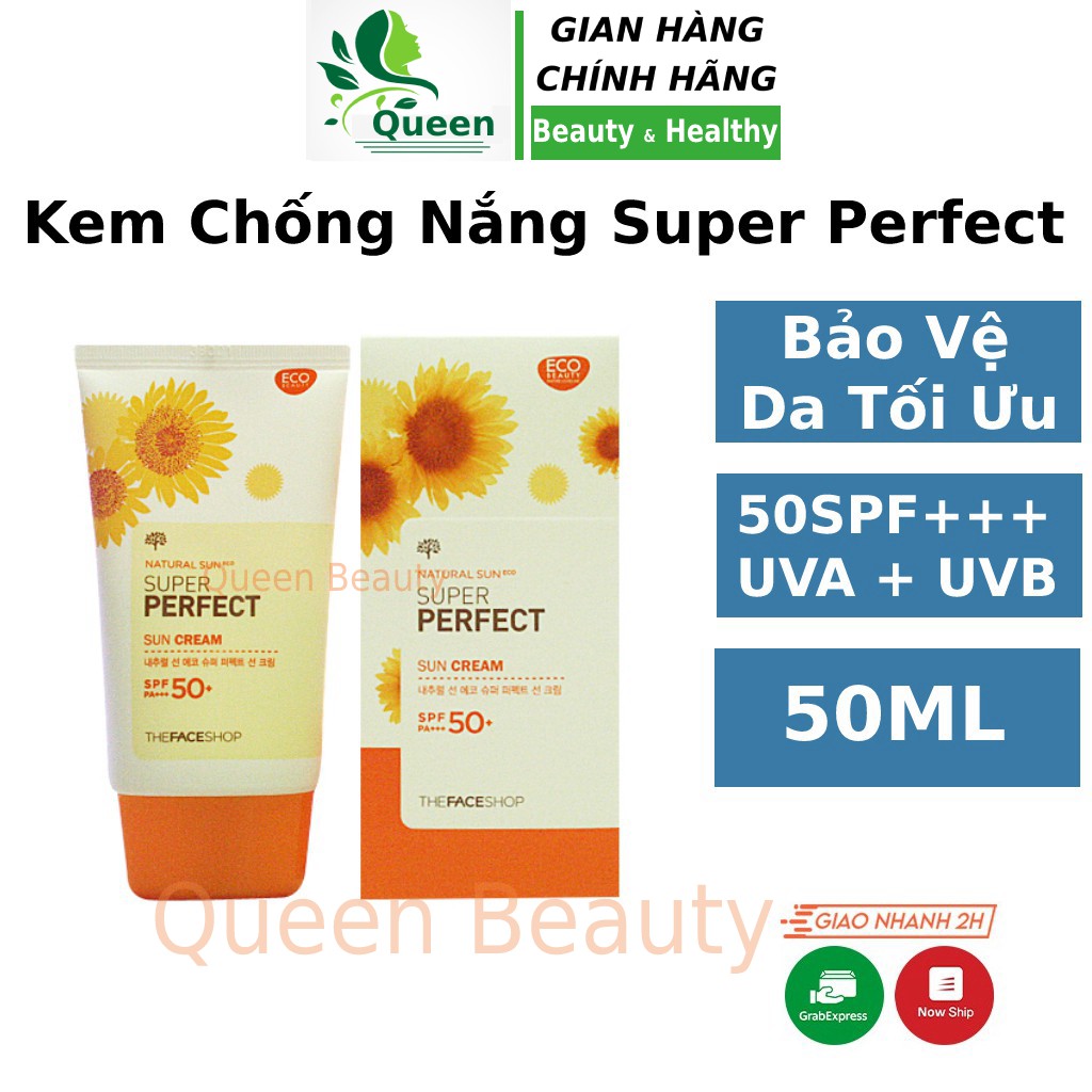 Kem chống nắng Natural Sun Eco Super Perfect Sun Cream 50ml cho da dầu mụn nhạy cảm hỗn hợp da mặt khô Queen Beauty