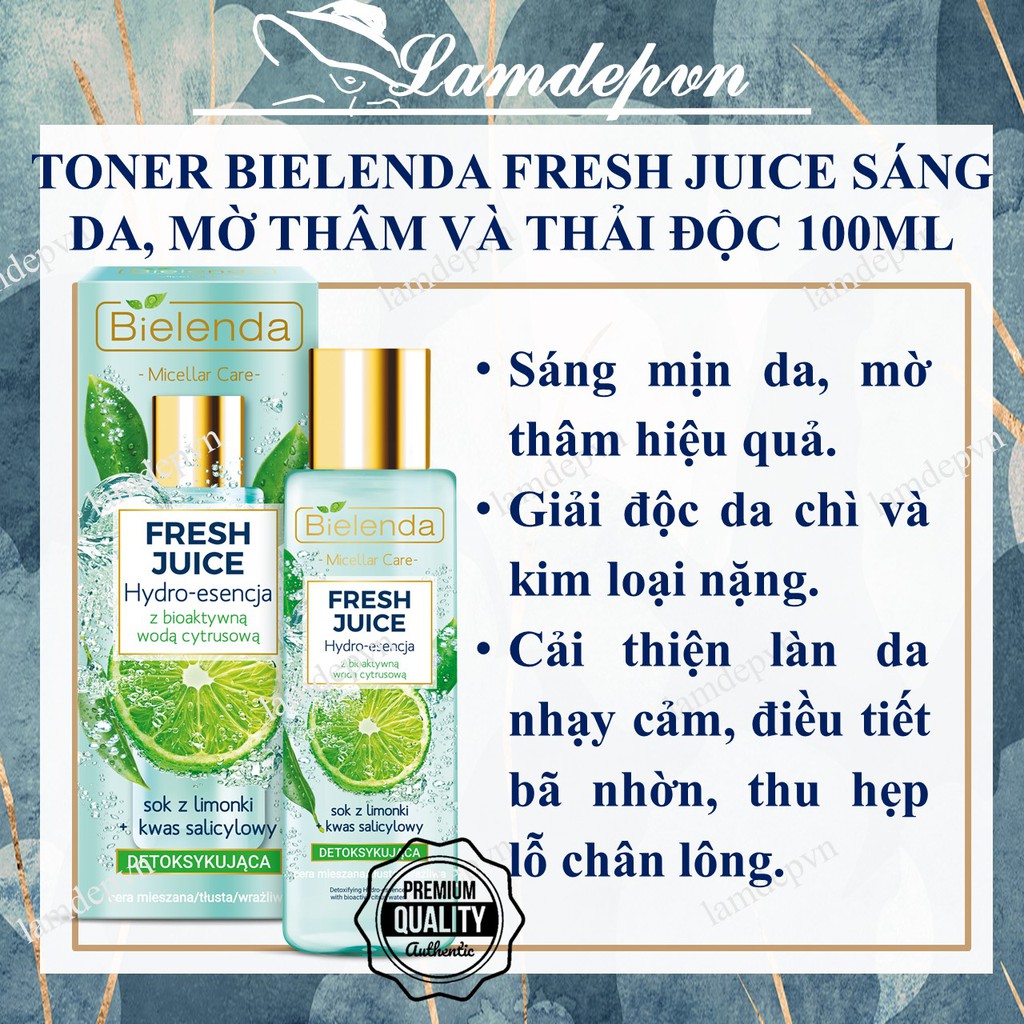 Toner Bielenda Fresh Juice Sáng Da, Mờ Thâm Và Thải Độc 100ml