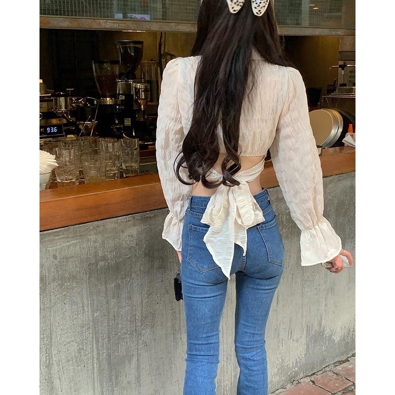 Áo Kiểu Tay Phồng Phối Nơ Xinh Xắn Thời Trang Mùa Hè Cho Nữ