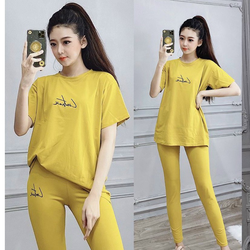 Bộ đồ thể thao nữ form rộng cổ tròn mặc nhà chất liệu vải thun Cotton 100% .