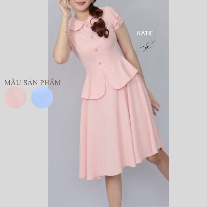 Đầm Công Sở KATIE Thiết Kế Xẻ Tà Dáng Xoè Chất Cotton Thái Cao Cấp