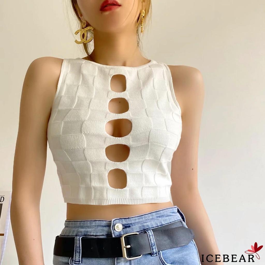 Áo Croptop Dệt Kim Sát Nách Màu Trơn Họa Tiết Kẻ Sọc Màu Sắc Thời Trang Cho Nữ