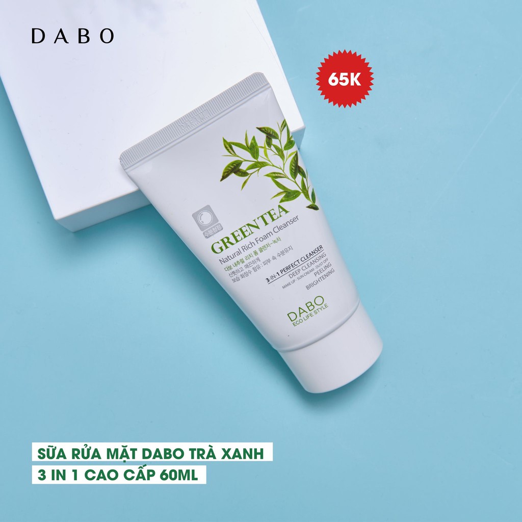 (Hàng chính hãng) Sữa rửa mặt DABO Trà Xanh 3 in 1 cao cấp 60ml