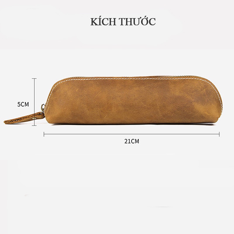 Túi đựng bút Bụi Leather - P126 da bò cao cấp, 100% da bò thật, khóa kéo phong cách, bảo hành 12 tháng