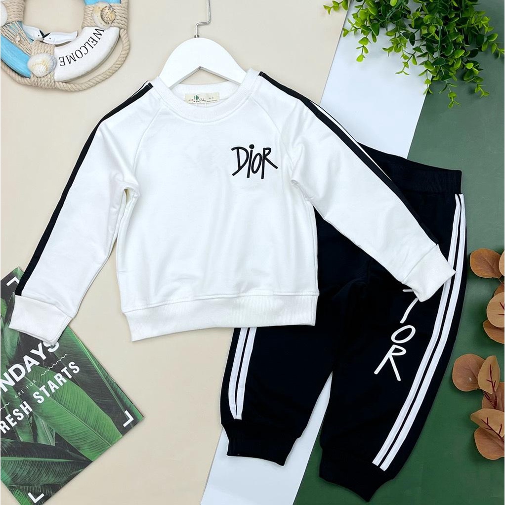 Bộ nỉ da cá LITIBABY, thêu chữ Dir, size nhí 2/8 tuổi. Mã BDIORN
