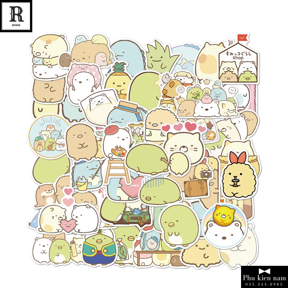 Sticker PVC Dễ thương 50 Hình ST093 - Stickers Chống nước Dán Mũ bảo hiểm Vali Laptop Điện thoại Dán xe