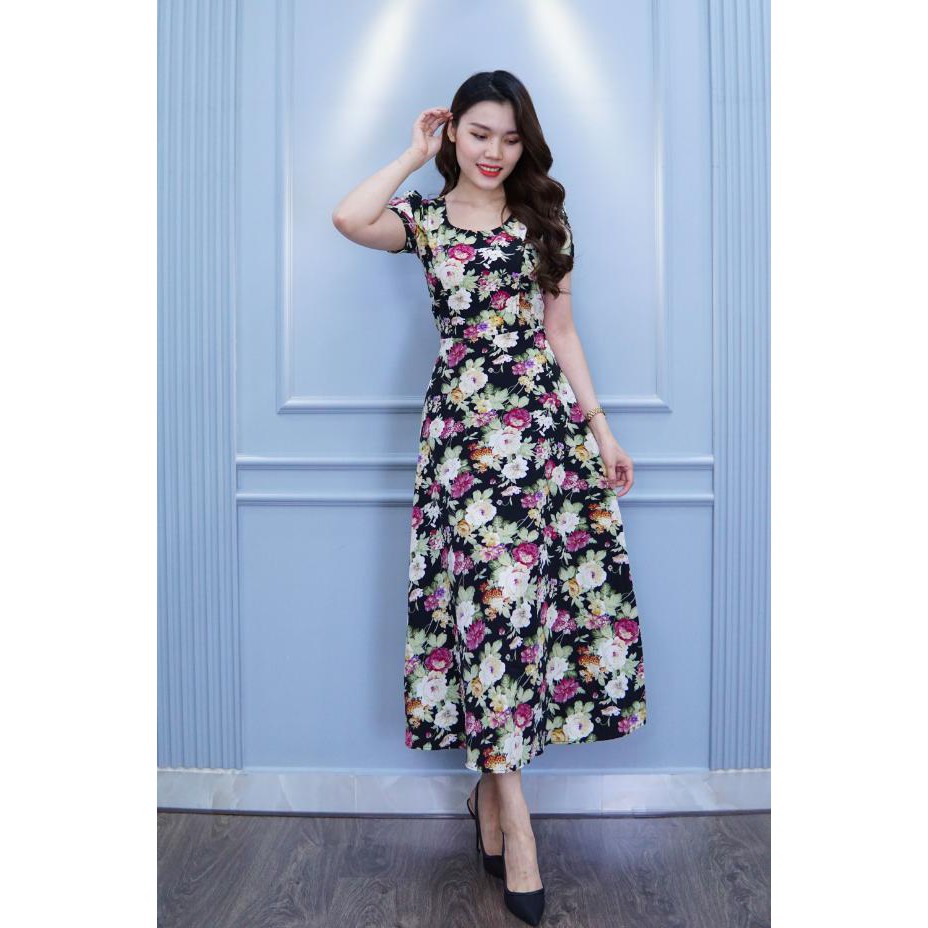 Đầm hoa maxi DA1336 chất vải lụa mềm êm, mịn, mát co giãn | BigBuy360 - bigbuy360.vn