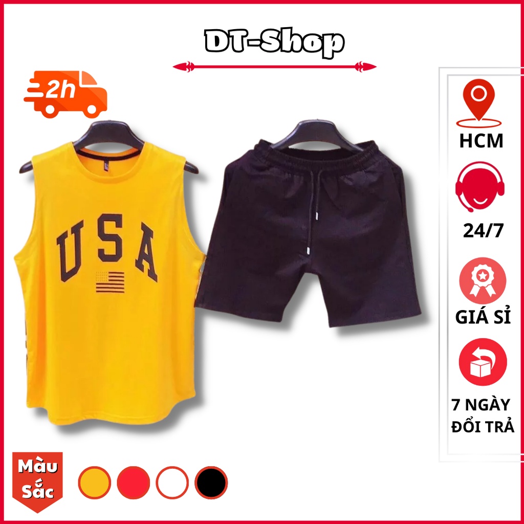 Đồ bộ thể thao nam USA sát nách chất thun co giãn thoáng mát