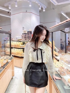 Áo voan cổ nơ( kèm 2 dây ), cv tafta