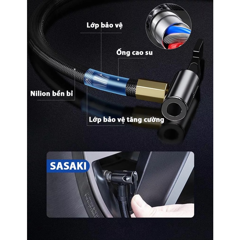 Bơm lốp ô tô ,máy bơm lốp xe hơi 12v,màn hình led hiển thị đồng hồ đo áp suất, kiêm sạc dự phòng điện thoại, có thêm cả đèn pin chiếu sáng