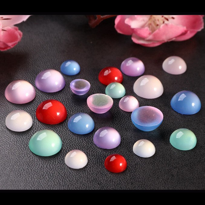 [Nguyên liệu làm trâm] 1 hạt dán bán cầu đáy bằng nhiều kích thước