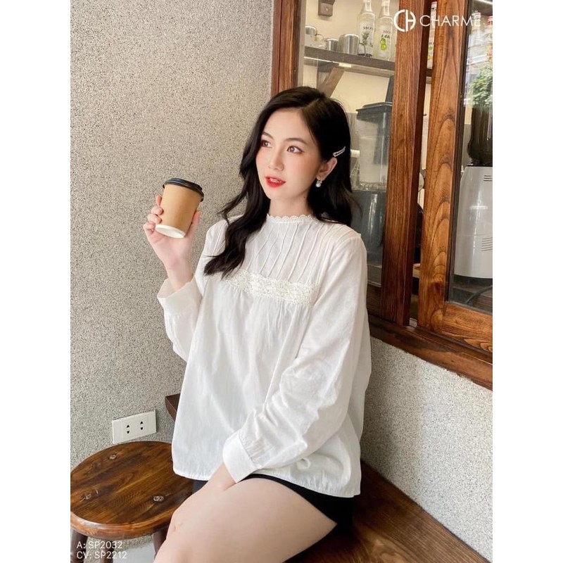 Áo Babydoll trắng ren cổ dáng mới 203 (hình thật/ sẵn)