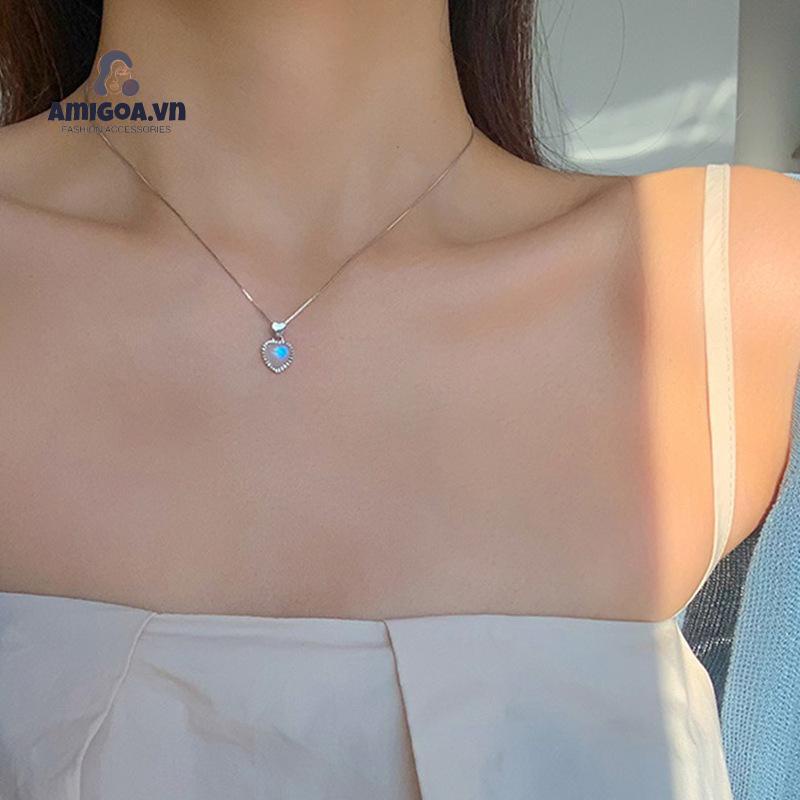 ✨✨ Mặt Vòng cổ Hình Trái Tim Đá Mặt Trăng Nhỏ Đơn Giản Cho Nữ