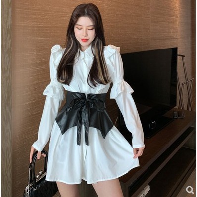 #O7 Váy sơ mi xòe thời trang+ thắt lưng cực tôn dáng phong cách trưởng thành