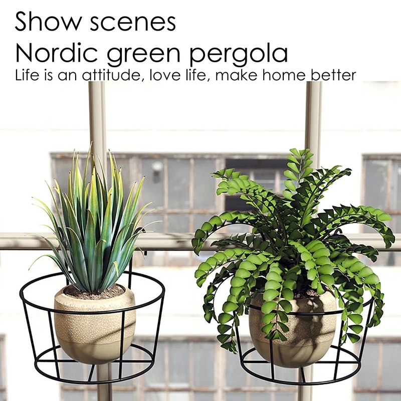 Home Garden Balcony Iron Art Metal Flower Pot Holder / Hanging Railing Plants Baskets