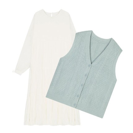 Set váy xoè + áo gile xinh cực xinh