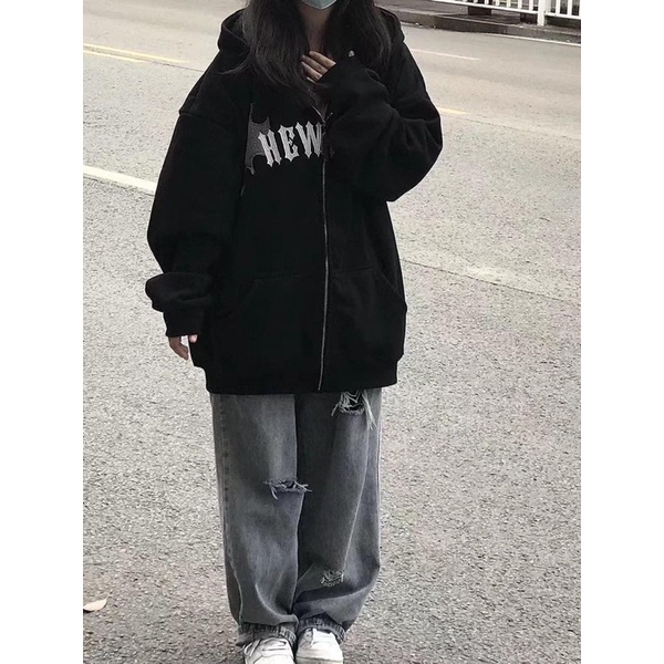 Áo khoác hoodie zip mũ sừng 2 lớp siêu to dày