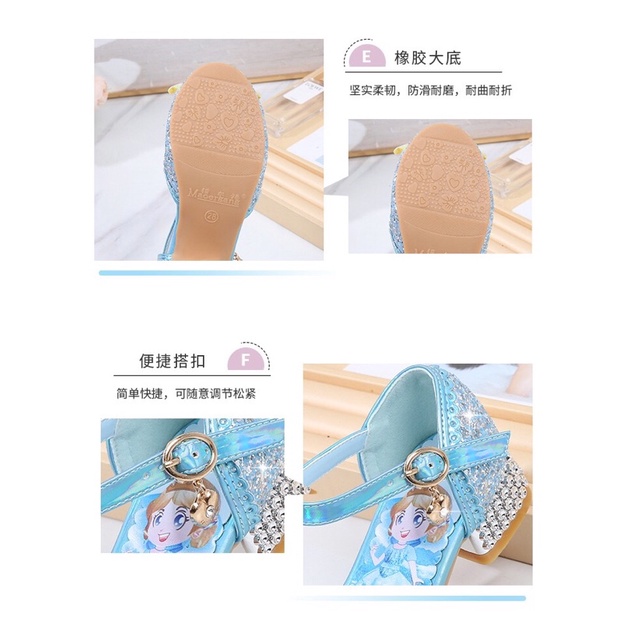 Giày cao gót cho bé gái hoạ tiết Elsa đế vuông đính hạt lấp lánh đẹp - Giầy công chúa cho bé nhẹ êm mềm