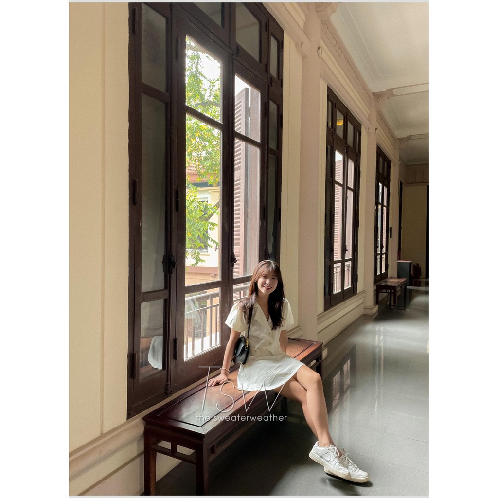 Set sơ mi tiểu thư tay phồng chân váy A ngắn thô đũi (Ảnh thật) | BigBuy360 - bigbuy360.vn