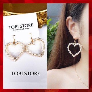 Khuyên tai nữ hoa tai hình trái tim đính ngọc cỡ to NO SKU 51 TOBI STORE