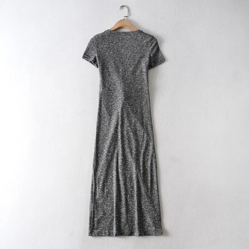 [Mã FATHANG5 giảm 10K đơn 50K] Váy body xám muối tiêu xoắn eo nút xà cừ | BigBuy360 - bigbuy360.vn