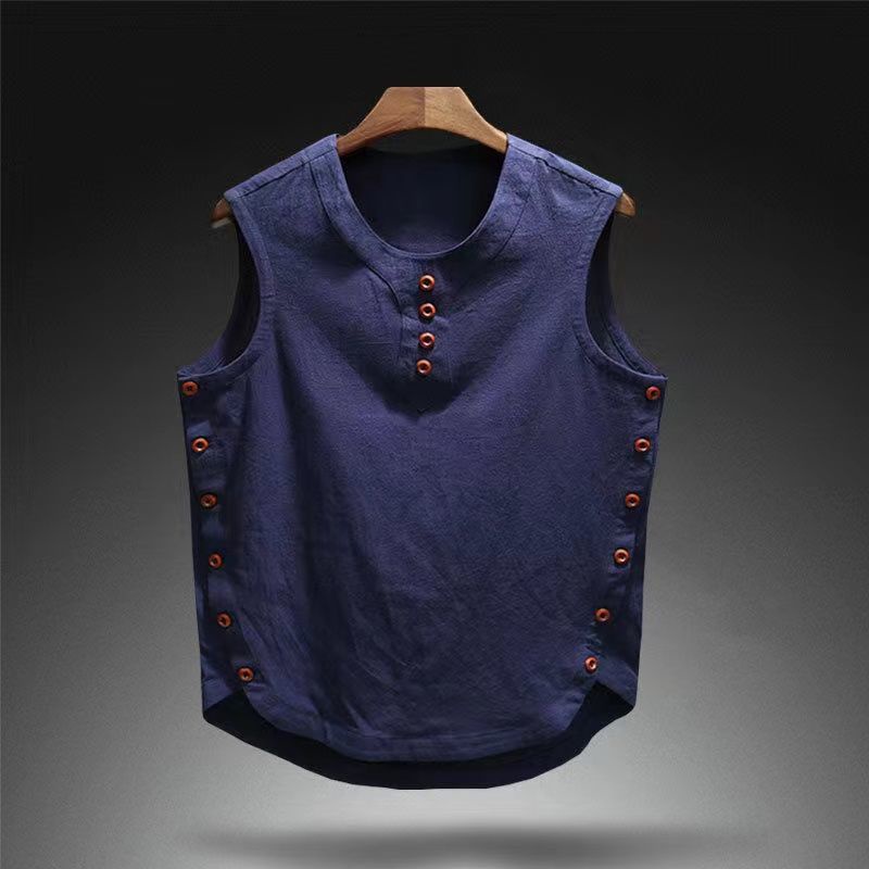 Áo Thun Cotton Lanh Mỏng Sát Nách Cổ Tròn Dáng Rộng Thời Trang Mùa Hè 2022 Cho Nam