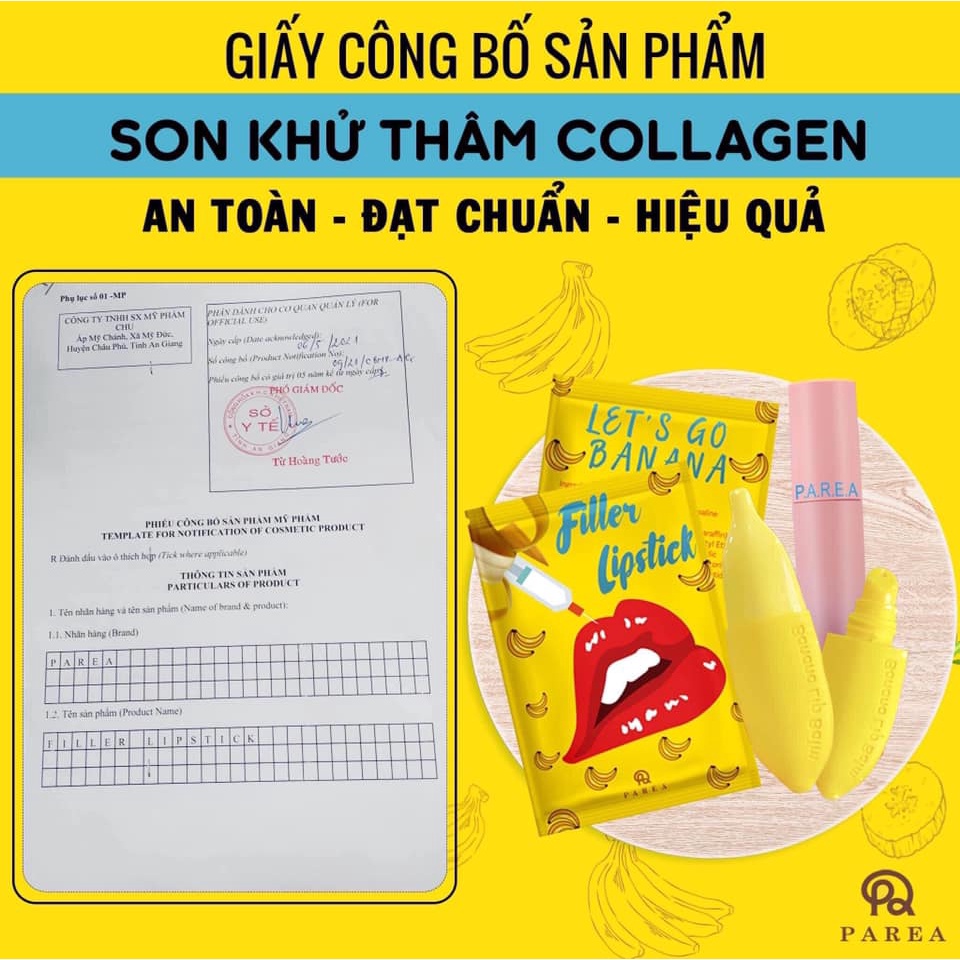 SON FILLER LIPSTICK CHUỐI COLLAGEN KHỬ THÂM HỒNG MÔI PAREA 40G