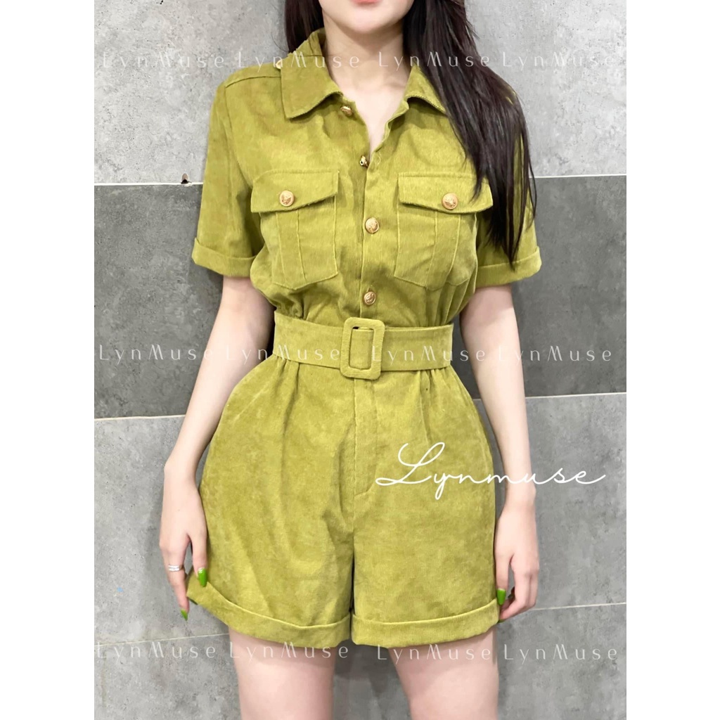 Jumpsuit nữ cổ áo sơ mi thắt đai thoải mái, năng động dành cho các nàng mang ở nhà hoặc đi chơi