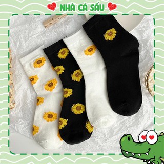 [DÃ QUỲ] Tất Vớ Cổ Cao Trắng Đen Thêu Hoa Dã Quỳ Nhà Cá Sấu
