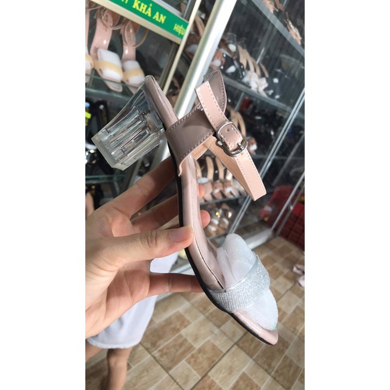 Giày 5p gót trong đính đá
